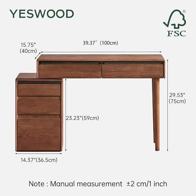 54" Extendable Vanity Desk, Solid Oak Wood Makeup Table with Adjustable Storage, Dressing Table for Bedroom, Study Desk for Home Office (No Chair & Mirror)