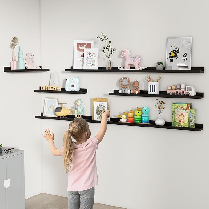 FLYJOE Picture Ledge Shelf, Floating Shelves Set of 2, 36 Inches Nursery Book Shelves for Toys Storage, Kids Bookshelf Wall Mounted for Living Room Bedroom Decor Books Photo Frames, Black