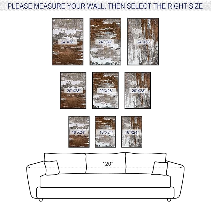 Large Framed Canvas Wall Art - Rustic Brown and White Abstract Pictures for Living Room Aesthetic Vintage Wall Decor Retro Prints for Bedroom Dinning Room Black Float Framed 24" X 36" X 3 pcs