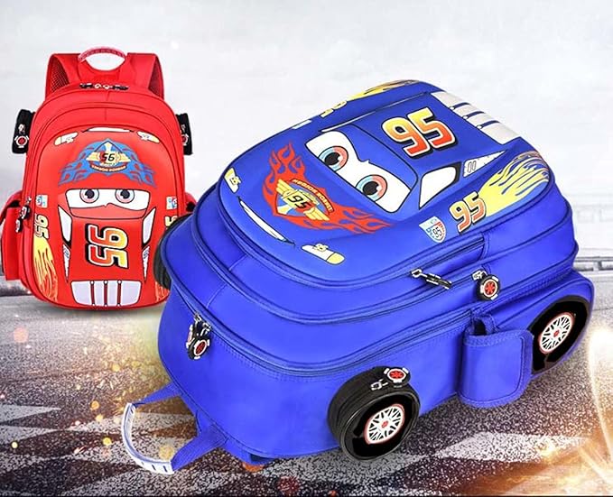 Kid Toddler Boys Girls Backpack Waterproof Cartoon Truck Car Child Snack School Bag Kindergarten Backpack (Blue)