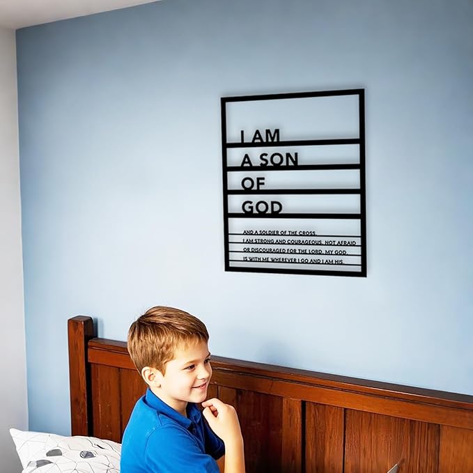 Metal Teen Boy Room Wall Decor I Am a Son of God Wall Art Sign for Boys Bedroom Playroom living Room Bathroom Motivational Sculptures Black
