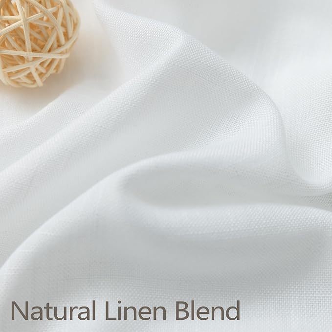 Pinch Pleat Extra Wide White Linen Curtains 84 Inches Long for Patio Sliding Glass Door 60 Inch Wide Pleated Drape Hooks Rings Semi Sheer 60x84 Curtain for Living Room Farmhouse Decor 2 Panel Back Tab