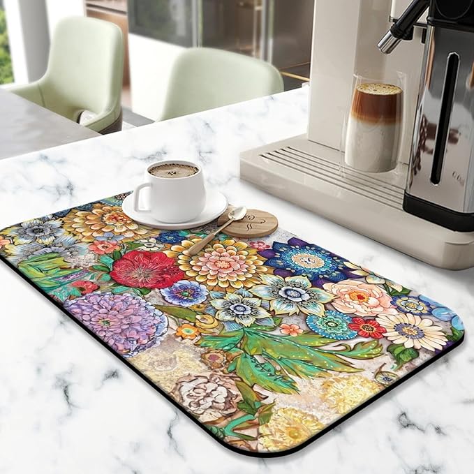 Fun Coffee Mat 19inx12in,Coffee Bar Mat for Countertops,Absorbent Hide Stain Anti-Slip Coffee Bar Accessories Fit Under Coffee Machine Mat,dish Drying Mats for Kitchen