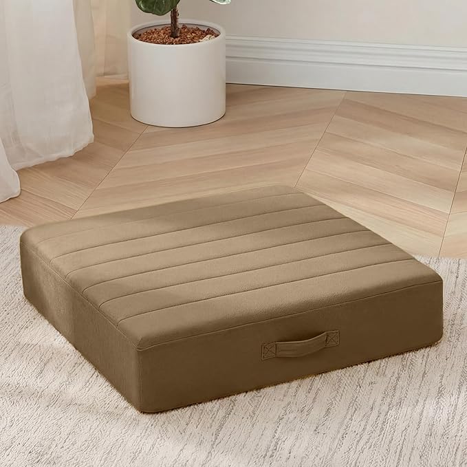 MeMoreCool Square Floor Pillow Seating for Adults Kids, Large Meditation Cushion Floor Pillow with Thick Foam & Soft Tufted Cover, Washable Big Pillow Seat Floor Cushion for Sitting Yoga 24" Coffee