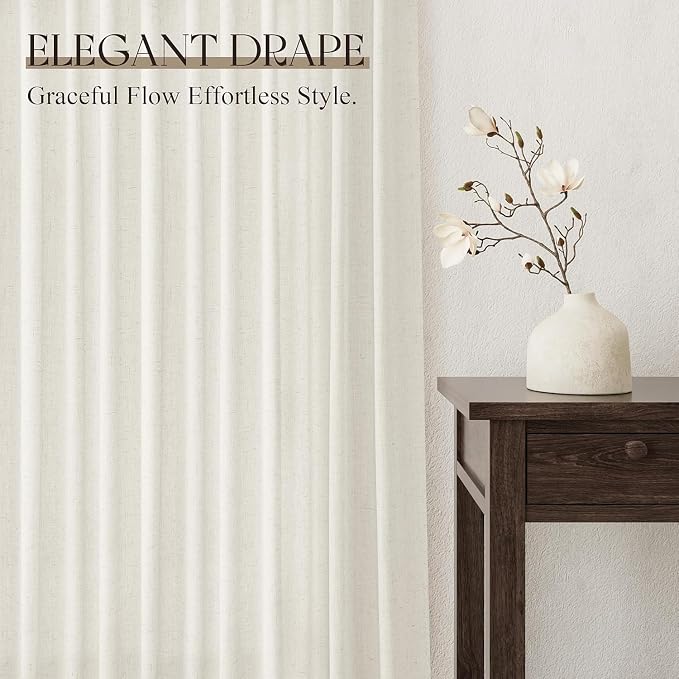 Jowels Warm Beige Linen Curtains 102 Inch Long 2 Panels for Living Room | Light Filtering Semi Sheer Curtain, Back Tab Pocket Pleated Look, Boho Farmhouse Textured Privacy Drapes for Bedroom Window