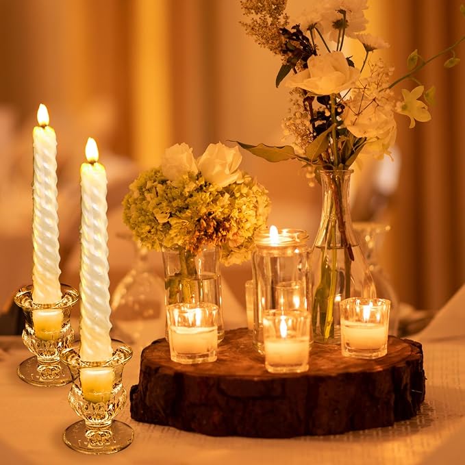 Clear Glass Candlestick Holders Taper Candle Holder Bulk 2.5 Inch Candle Stick Holder for Table Centerpiece Mantel Wedding Housewarming Gift Rustic Vintage Valentines Dinning Decoration