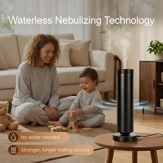 Cold Air Waterless Diffuser, Hotel Collection Diffuser, Waterless Essential Oil Diffuser for Homes, Offices, Covers 1000 Sq Ft, Remote Control (Fragrance Not Included)