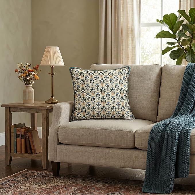 patdrea Designer French Vintage Linen Throw Pillow Cover,18"x18"-Wensel D | RusticDecorative Pillow Case,Farmhouse Floral Pattern,Cushion Coverfor Couch Living Room Bedroom Sofa