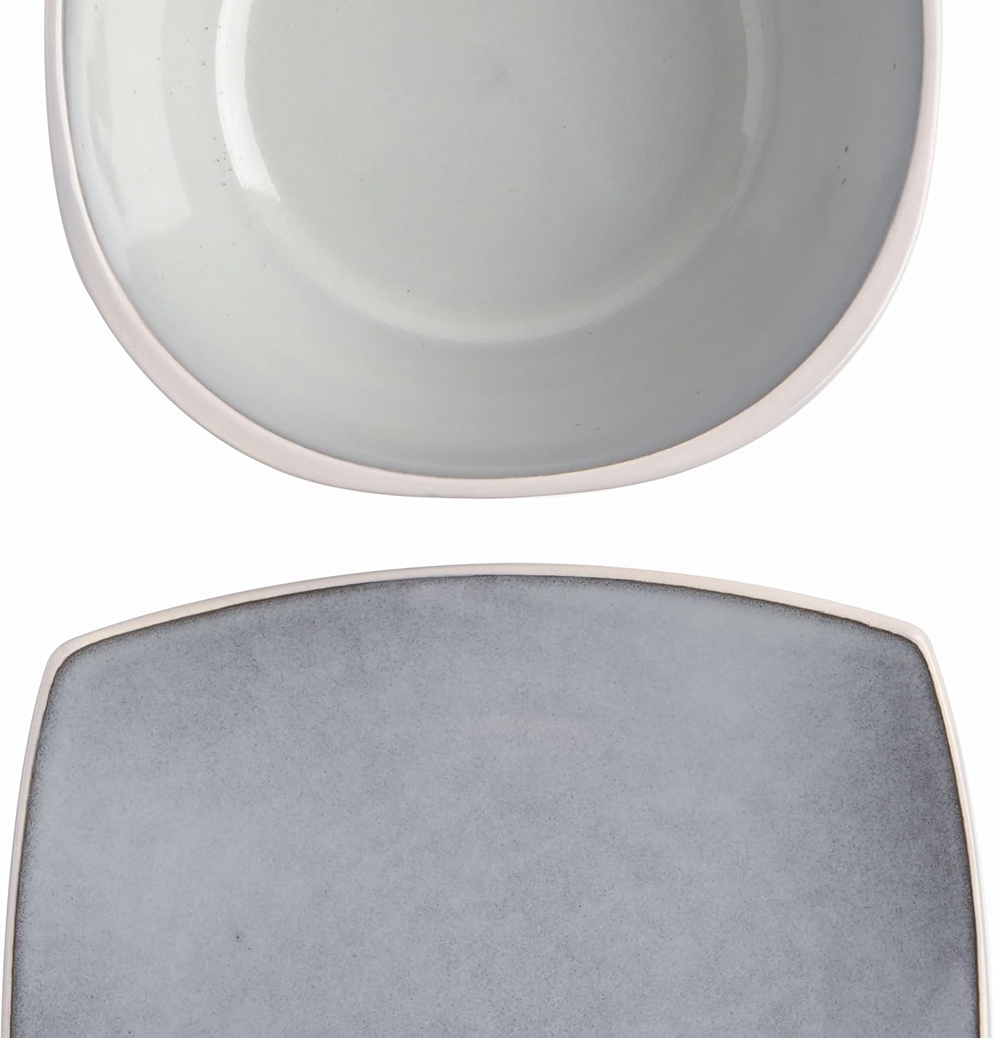 Gibson Elite Soho Lounge Square Reactive Glaze Stoneware Dinnerware Set, Service for 4 (16pc), Light Gray