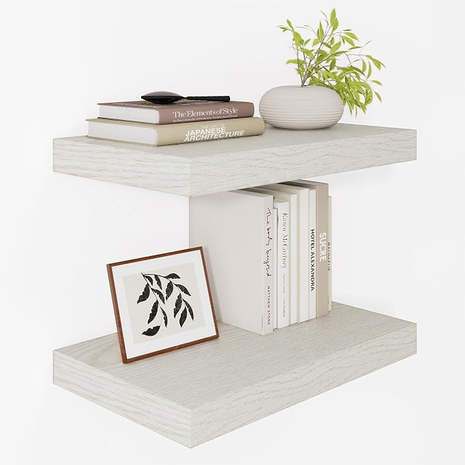 Vivelove 12 Deep Floating Shelves for Wall, 18 Inch Shelves for Room Wall Mounted, 2" Thick Floating Shelf for Living Room Bedroom Bathroom Kitchen Laundry Room, Set of 2 White Birch