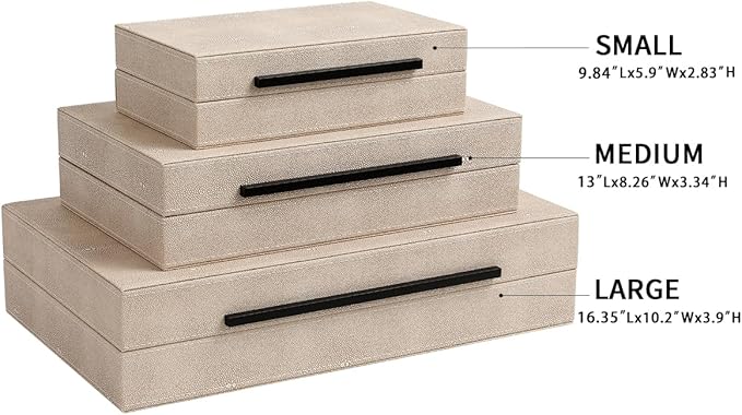 Decorative Boxes with Lids, Set of 3 Faux Leather Decorative Box, Large Modern Nesting Storage Decorative Boxes with Lids for Home Decor, Jewelry Boxes, Photo Boxes, Organizer Box (Ivory)
