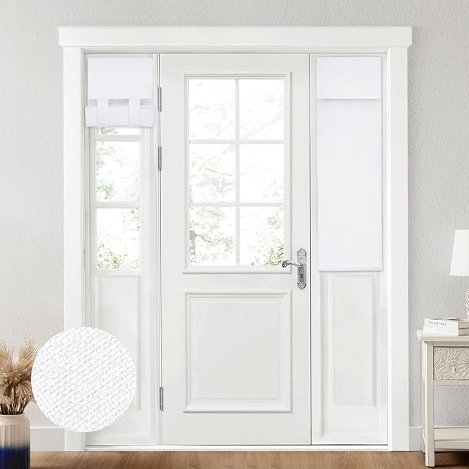 HOMEIDEAS 100% Linen Blackout Sidelight Curtains for Front Door, Side Door Window Curtains, Small Window,Thermal Insulated Covering, 1 Panel, W12 X L40 Inch, Pure White