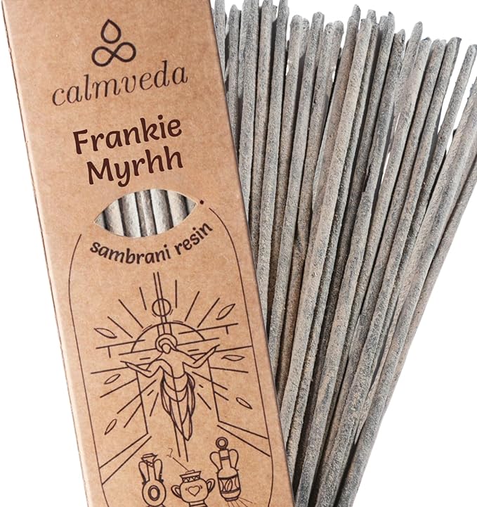 Organic Frankincense Resin Incense Sticks - (24+ Smudge Incense, 9 Inches) Thick Church Incense for Catholic Worship with Frankincense & Myrrh Resin (Loban Olibanum Incense)