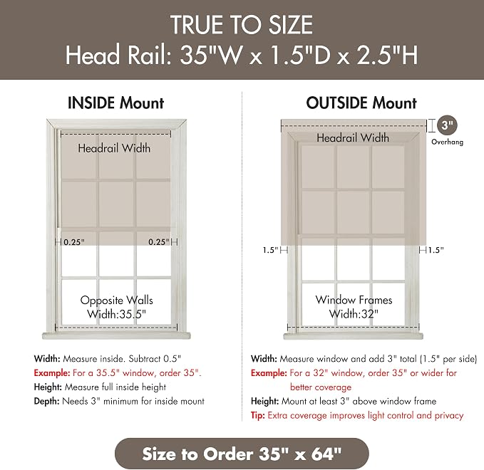 Madison Park Galen Cordless Roman Shade, 35"W x 64"H, Sheen Taupe – Room Darkening, Thermal Insulated, Energy Efficient Window Blind with Subtle Sheen Basketweave Fabric for Privacy