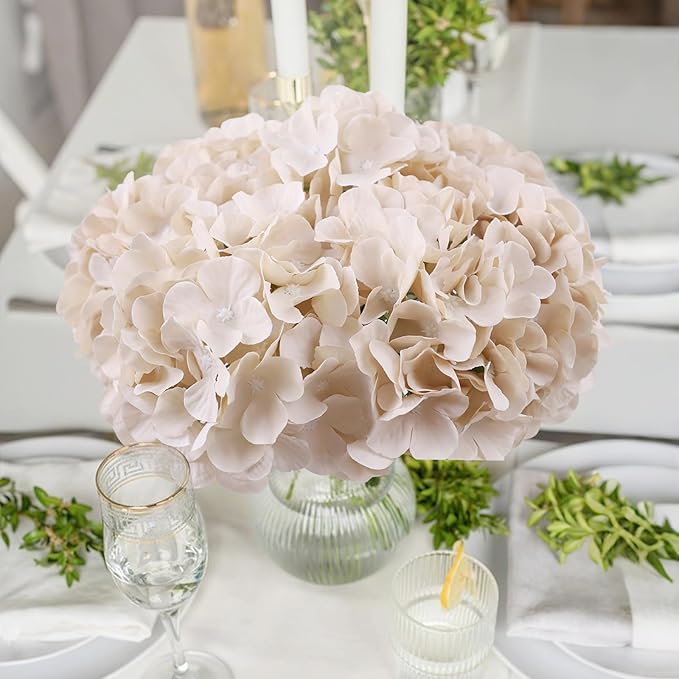 AVIVIHO 10pcs Beige Hydrangea Artificial Flowers Bulk Fake Flowers Hydrangea Silk Flowers with Stems for Western Boho Decor,Home,Wedding Party DIY Pampas Grass Florals Arrangement Decoration