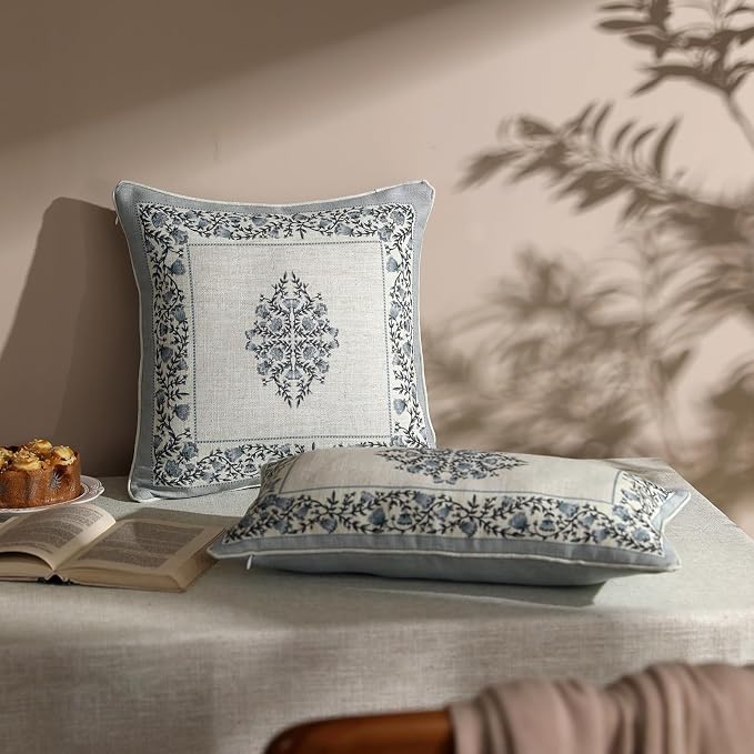 ISAENNE Designer Linen Throw Pillow Cover,Set of 2,20"x12"-Segerman A | Elegant Chinoiserie Rectangle Pillow Cover,Concealed Zipper Design,Floral Pattern,Sofas,Bedroom,Living Room,Lounge Chairs