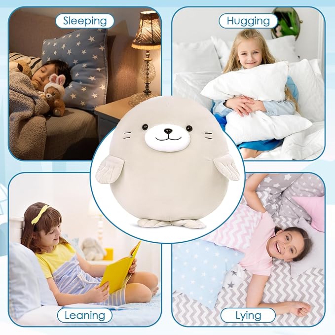 MaoGoLan 5Pcs Fat Seal Plush with 4 Babies Inside - 20" Giant Ultra Soft Seal Stuffed Animal Throw Pillow - Squishy Mother-Babies Collection Gift for Seal Lover,Kids,Boys, Gray