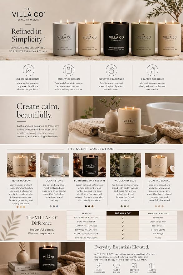 Quiet Hollow | Scented Candle for Women & Men | Hand-Poured, Aromatic & Fragrant | 60 Hour Burn Time 12 OZ | Soy Based | Phthalate Free | Made in USA