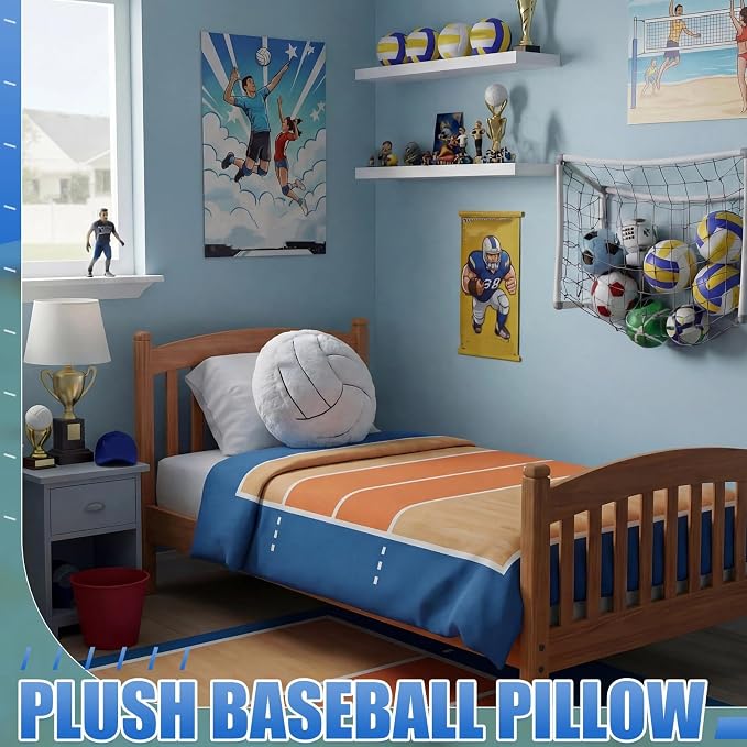 Juexica 18-inch Sports Throw Pillows Fluffy Stuffed Soccer Basketball Baseball Pillow Plush Toy Sport Cushion for Room Decor Birthday Present