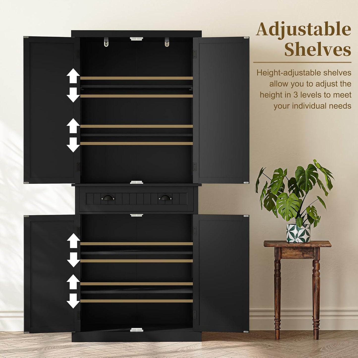 ARTPOWER 72" Tall Kitchen Pantry Storage Cabinet with Drawer and Adjustable Shelves, Pantry Cabinet for Kitchen, Bathroom or Hallway, Black