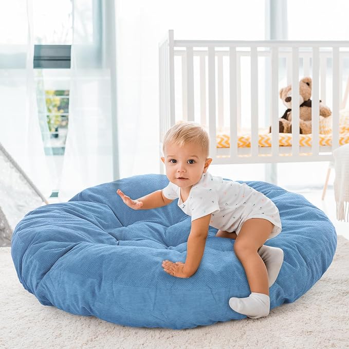 Extra Large Floor Cushion Seating Round Floor Pillow Papasan Swing Cushion for Adults Oversized Playroom Pillows Reading Nook Big Pillow for Sitting Yoga Living Room Sofa (Lake Blue, Classic)