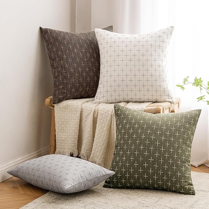 MIULEE Pack of 2 Decorative Burlap Linen Christmas Throw Pillow Covers Modern Farmhouse Pillowcase Rustic Woven Textured Cushion Cover for Sofa Couch Bed 20x20 Inch Pure White