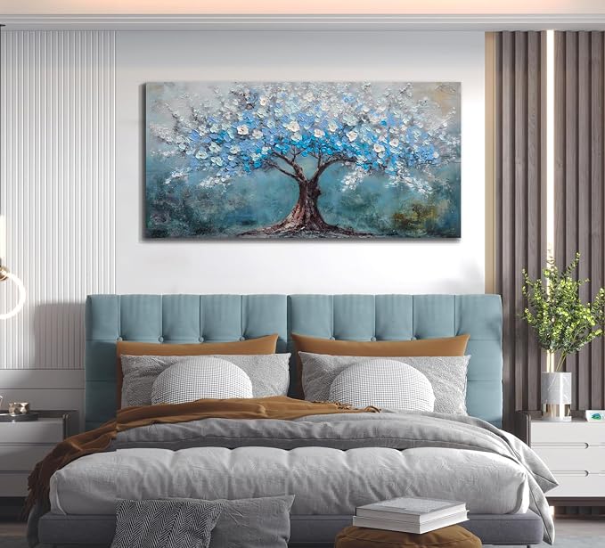 Acocifi Tree of Life Canvas Wall Art for Living Room 48"x24" | Textured, Blue Painting Wall Decor, Durable Colorfast, Ready to Hang, Suitable for Living Room Bedroom Home Decor