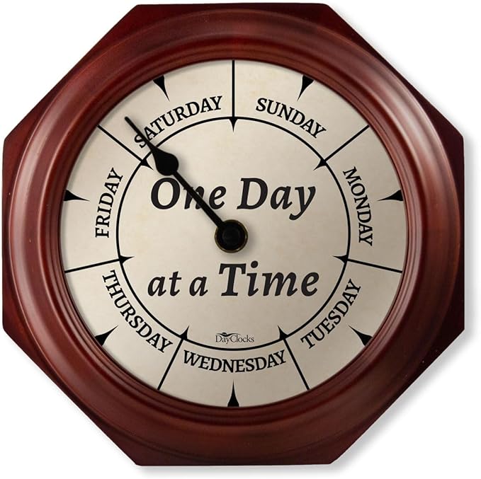 Classic “One Day at a Time” Day of The Week Wall Clock - 10" Solid Mahogany Wood Frame, Ideal Retirement Gift for Men and Women, Day Clock for Seniors and Retirees