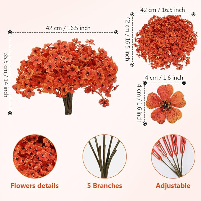 Geegoods Artificial Mum Flowers for Outdoors, 16 Bundles UV Resistant Faux Plastic Mum Flowers for Halloween Front Door Porch Patio Yard Balcony Decor
