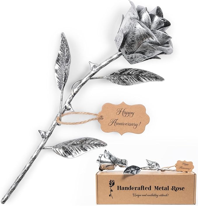 BESZONE Iron Rose Gifts for Her 6th Anniversary Metal Rose Everlasting 6 Year Wedding Anniversary Iron Gifts 11th 11 Year Steel Flower for Wife Husband Him Couples, Handcrafted Love Stained Artwork