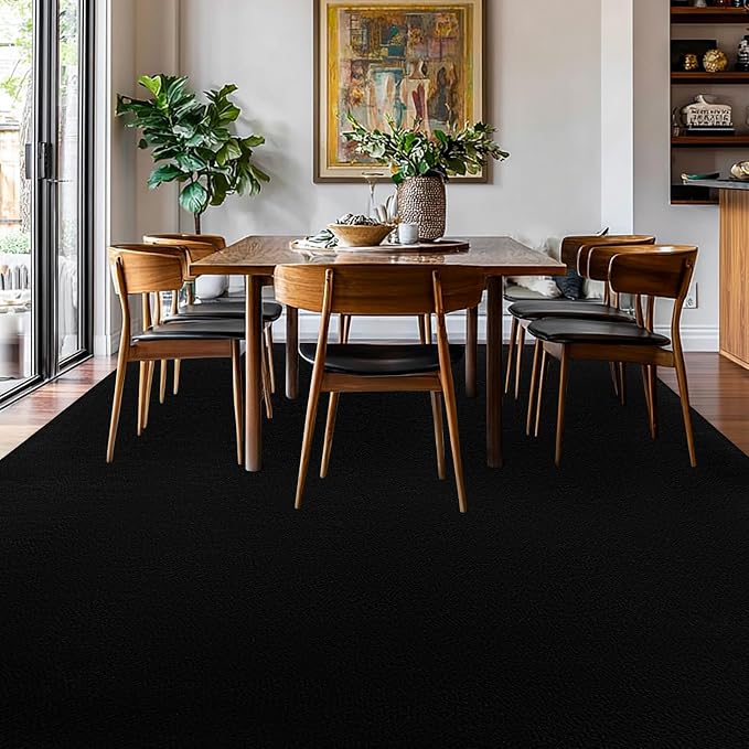 qulint Black Rug for Living Room, 8x10 Washable Rug for Bedroom with Thickened Memory-Foam, Modern Minimalist Large Carpet Solid Comfy Non Slip Carpet for College Dorm Dining Room Classroom Home Decor