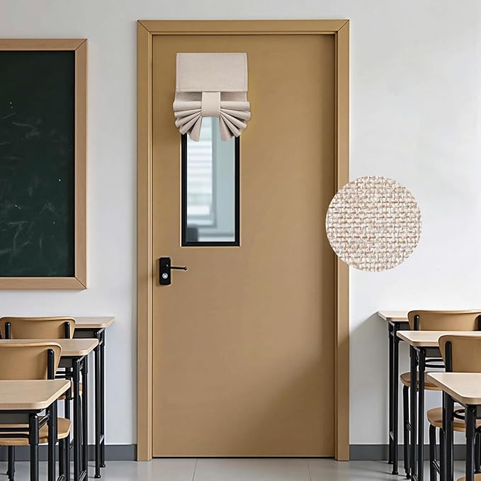HOMEIDEAS Classroom 100% Linen Blackout French Door Curtains, Classroom Door Window Cover, Privacy Shades Thermal Insulated Small Window Covering, 1 Panel, W8 X L36 Inch, Natural