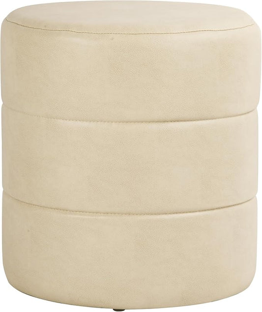 HomePop Upholstered Faux Leather Round Ottoman (No Lid, Seat Only) | HomePop Home Décor | Round Pouf Foot Rest – Cream Faux Leather