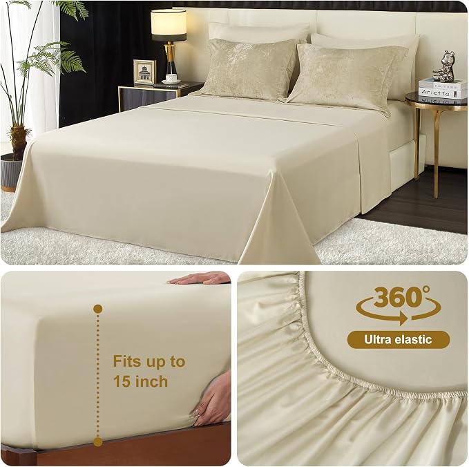 Ivellow King Comforter Set 7 Pieces Bed in a Bag Crushed Velvet Comforter Set Flannel King Beige Comforter Ultra Soft Breathable Luxury Soft Warm Winter Bedding Set with Sheets, Pillowcases & Shams