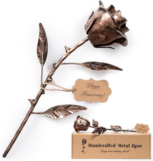 BESZONE 7 Year Anniversary Copper Gift for Her - Metal Rose Copper Gift for Wife 7th Wedding Anniversary for Him Husband Couples, Everlasting Flower 22nd 22 Year Handcrafted Love Stained Artwork