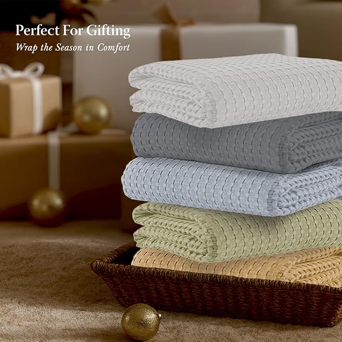 Threadmill Cooling Waffle Blanket King Size | Breathable, Lightweight and Cooling | Made from Rayon Derived from Bamboo | Waffle Throw Blanket for Couch and Sofa | 106 x 92 Inches | Scottish Grey