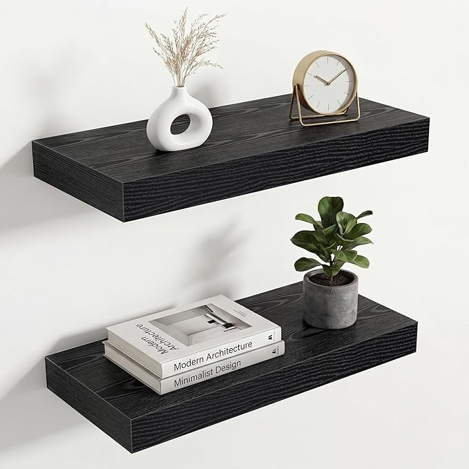 Acovy 16in Long Floating Shelves for Wall Set of 2, Wood Wall Shelves for Bathroom Bedroom Kitchen Living Room Laundry Room, Modern Floating Shelf for Home Decor