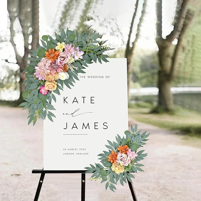 Wedding Arch Faux Flowers Set of 2, Pinkish Purple Artificial Flower for DIY Wedding Arch Decorations Welcome Signs, Reception Photo Backdrop Decor (Pinkish Purple)