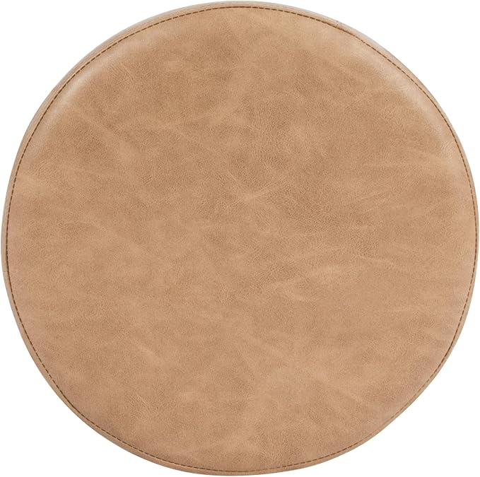 HomePop Faux Leather Organic ShapeOttoman (No Lid, Seat Only) | HomePop Home Décor | Round Pouf Foot Rest – Sand Faux Leather