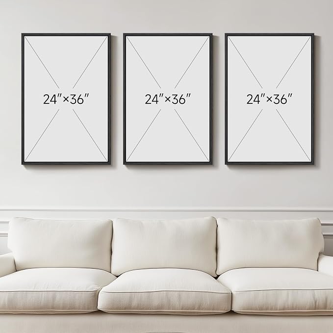 Framed Black and White Abstract Wall Art for Living Room, 3 Piece Modern Geometric Minimalist Canvas Artwork for Walls, Large Boho Neutral Prints Wall Decor for Bedroom Home Office Hallway, 24x36 Inch