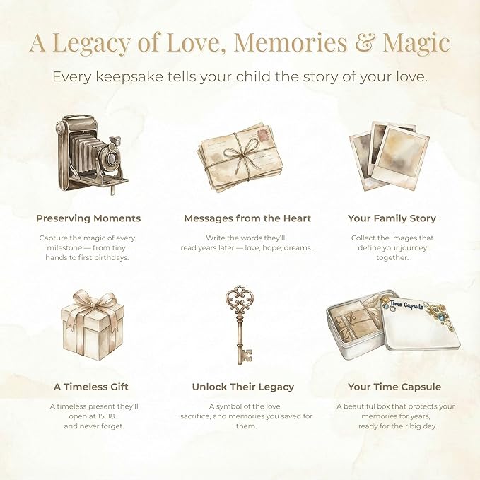 Time Capsule: White Metal Memory Box with a Beautiful Design to Treasure Special Moments/Gift for Babies,Kids & Adults/Creates Lasting Memories and a Family Legacy/Unisex/9 x 6 x 2.5 Inch. (Black)
