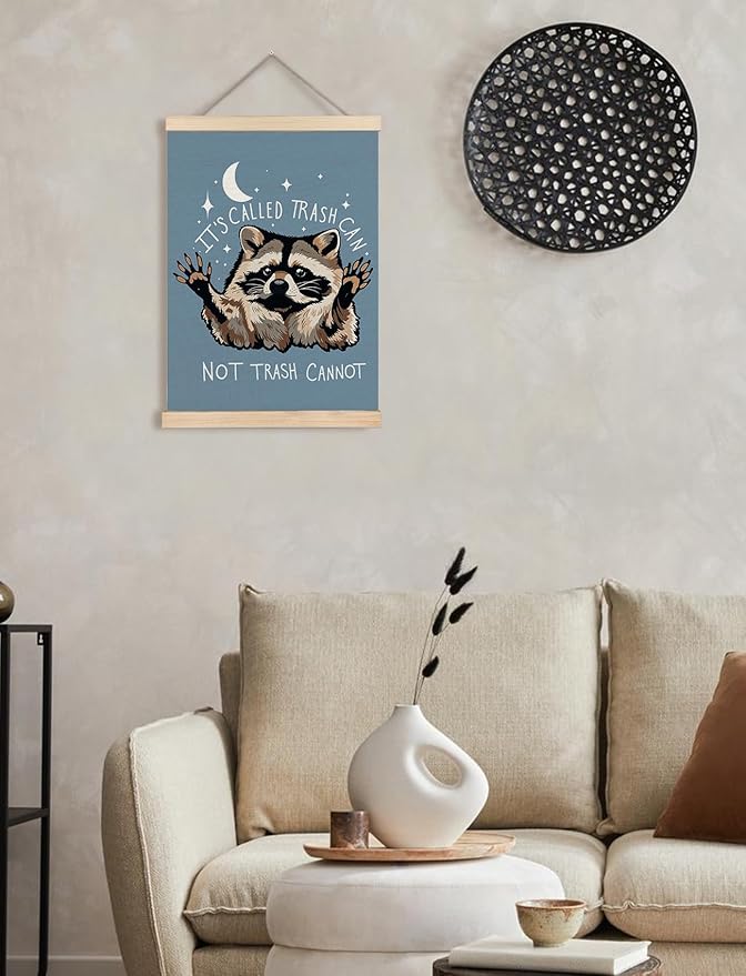 Foritho Funny Motivational Raccoon Meme Poster Wall Art Framed for Office Dorm Home, Sarcastic Work Trash Panda Office Canvas Prints Wall Decor for Coworkers Women Men, 12x16 Inch - Blue