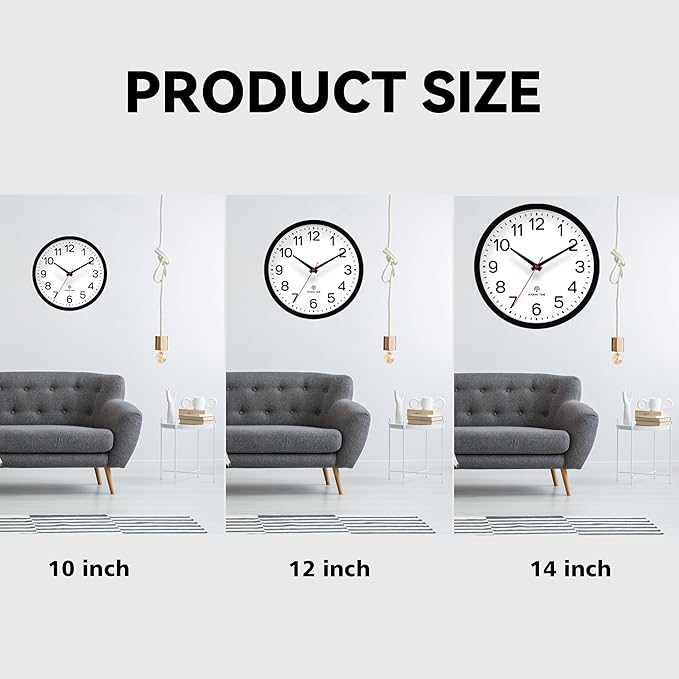 AKCISOT Atomic Black Wall Clock Analog Clocks for Indoor Kitchen, Battery Operated Clock for Bedroom Office Living Room(14 Inch)