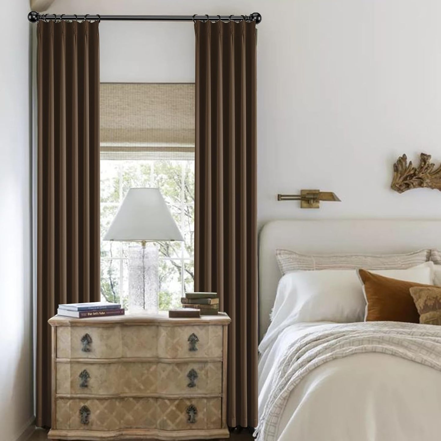 KangBang Brown Pinch Pleat Blackout Curtains 84 Inch Length for Bedroom, Pinch Pleated Noise Canceling Window Drapes with Hooks, Thermal Insulated Elegant Modern Curtains, W40xL84, 2 Panels