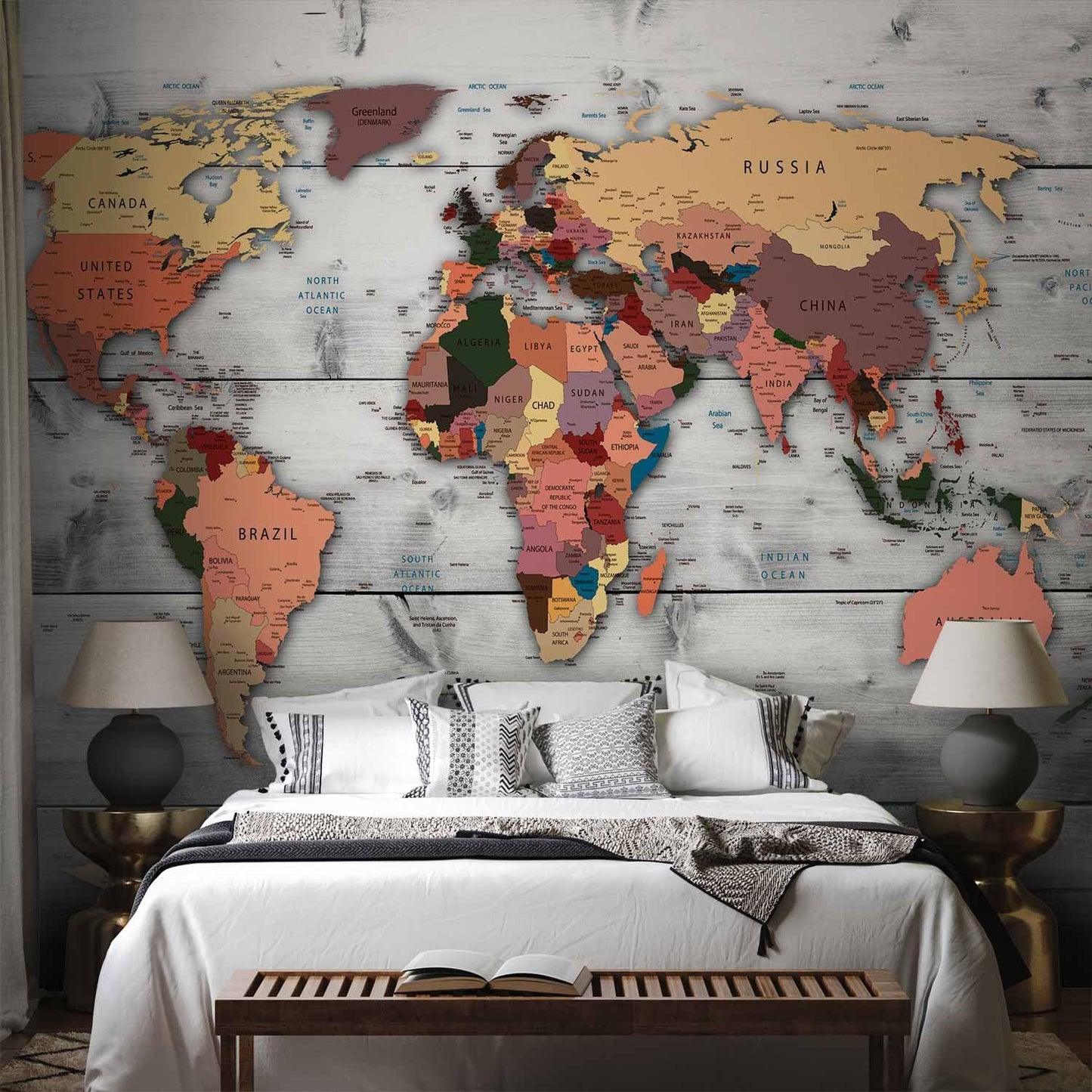 artgeist Wall Mural World Map 118x83 in - XXL Non-Woven Wallpaper Fleece Wall Decor Photo Print Picture Image Design Home Map of The World k-B-0009-a-c