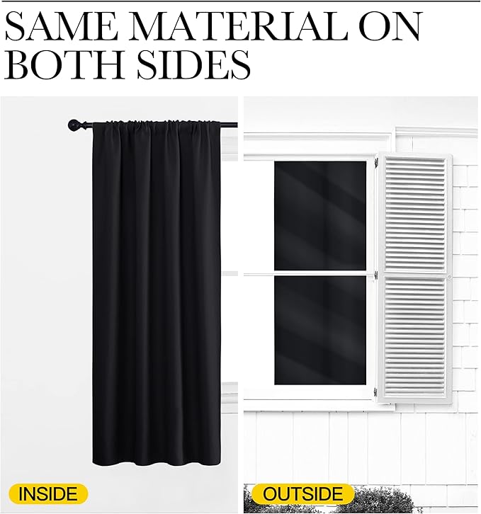 NICETOWN Black Blackout Curtain Blinds - Solid Thermal Insulated Window Treatment Blackout Drapes for Bedroom (2 Panels, 70 inches Wide by 95 inches Long)