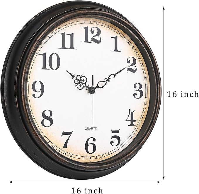 Yoiolclc Large Wall Clock 16 Inch Silent Non-Ticking Vintage Wall Clocks Battery Operated for Living Room Office School (Bronze)