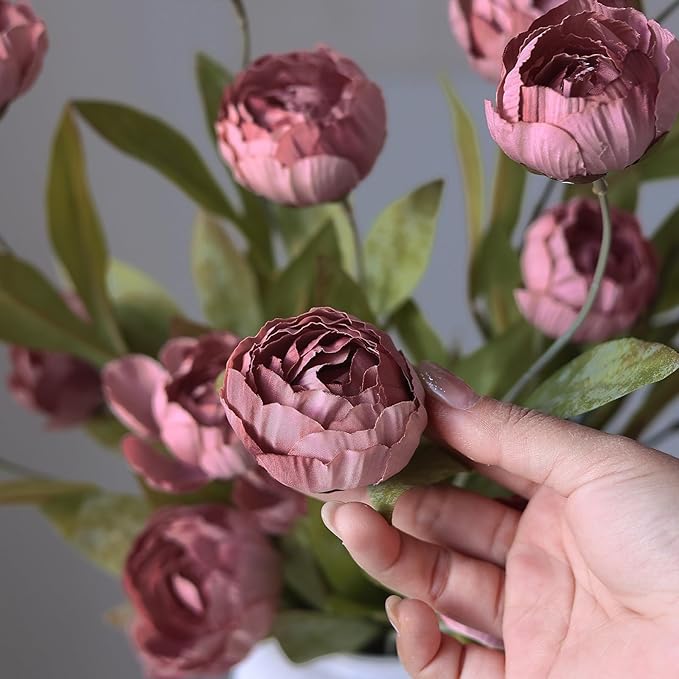 VIERENA 12 Pcs Faux Silk Peony Artificial Flowers for Vase -27", Bulk Fake Peonies Branches with Stems for DIY Bouquet Centerpieces Wedding Fillers Arrangements Shower Decorations (Warm Pink)