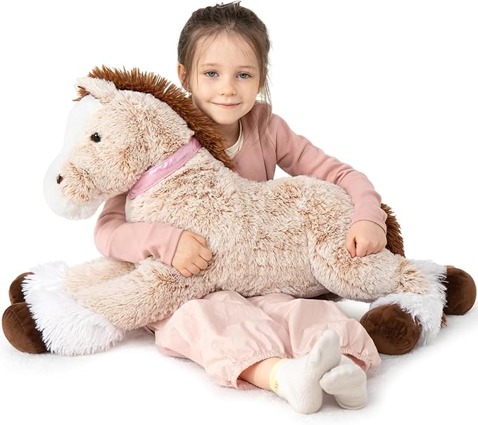 MaoGoLan Large Horse Stuffed Animal, Big Horse Plush Toy for Boy Girl, Ridable Stuffy Pony for Kid, Stuffed Pony Plush Pillow for Baby Shower, Easter Birthday Gifts Party Favor, 33 inches, Brown