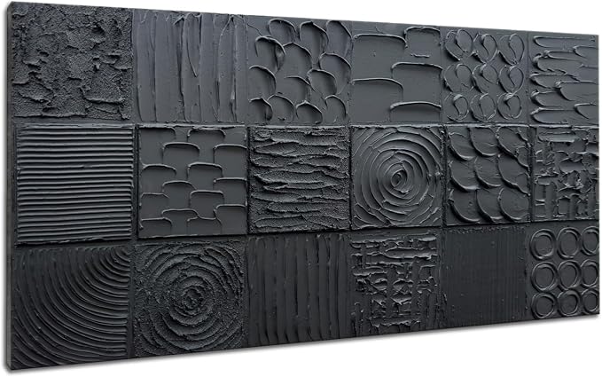 zoinart Pure Black Textured Wall Art 48x24 Inches Modern Abstract Oil Paintings on Canvas Wall Art for Living Room Bedroom Wall Decor